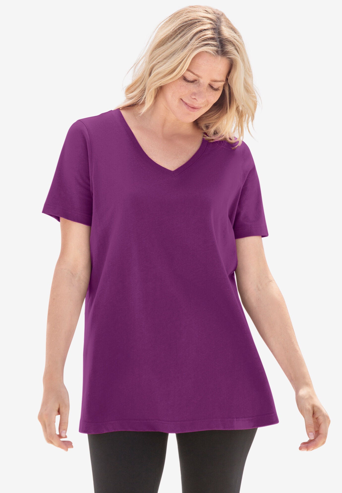 Wofupowga Women Short Sleeve Bandage V Neck Solid Plus Size T-Shirt Top Tee Wofupowga Women Short Sleeve Bandage V Neck Solid Plus Size T-Shirt Top Tee
